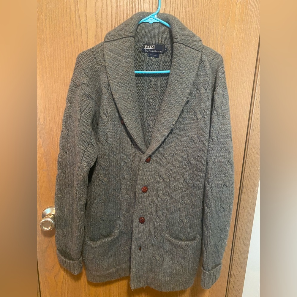 Polo Ralph Lauren cardigan sweater cable knit thick wool Men’s Small Gray-green